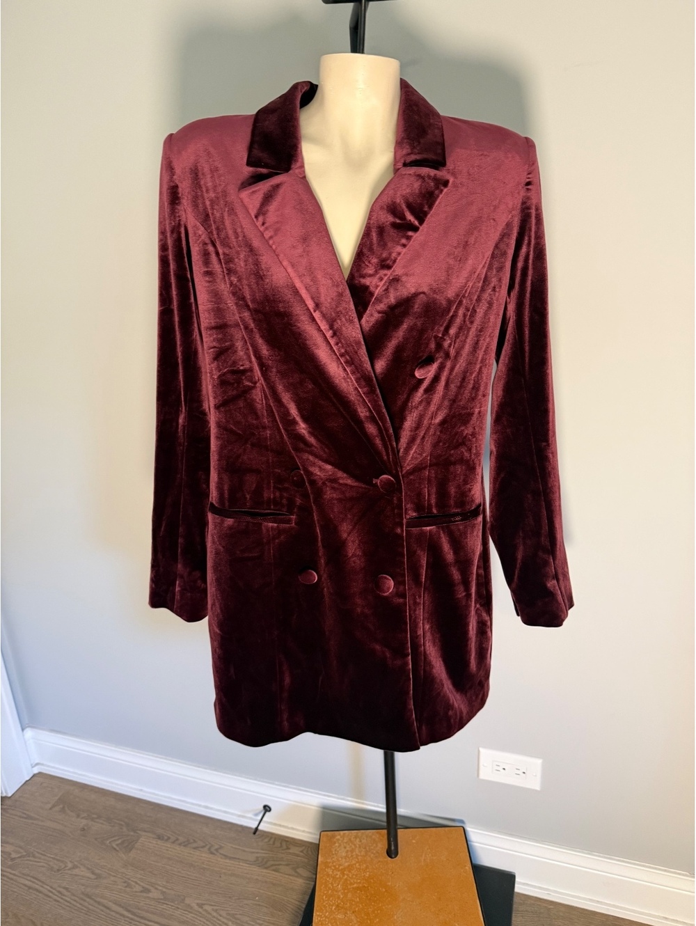 Good American Burgundy Velvet Blazer Dress Size L